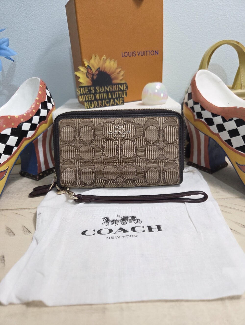 Coach Double Zip Around Wristlet Wallet in Signature Canvas + Dust Bag, LN